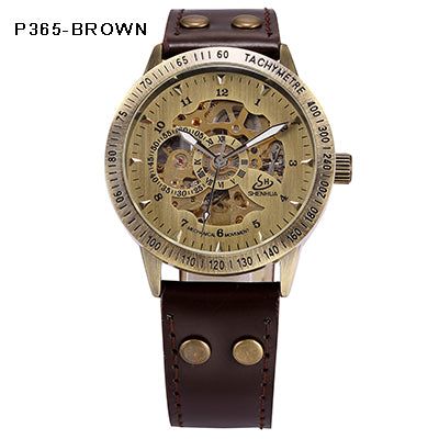 Casual Antique Automatic Mechanical Watch with Leather Strap