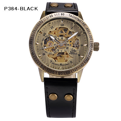 Casual Antique Automatic Mechanical Watch with Leather Strap