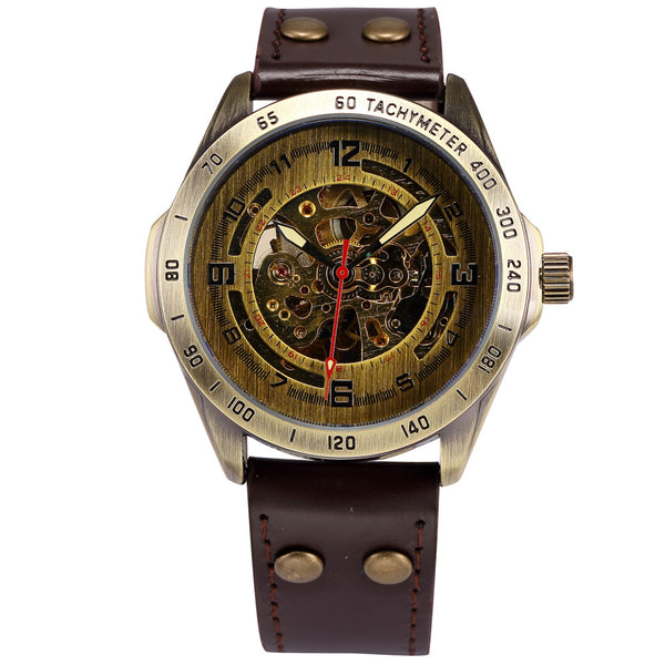 SHENHUA Retro Style Bronze Skeleton Wristwatch