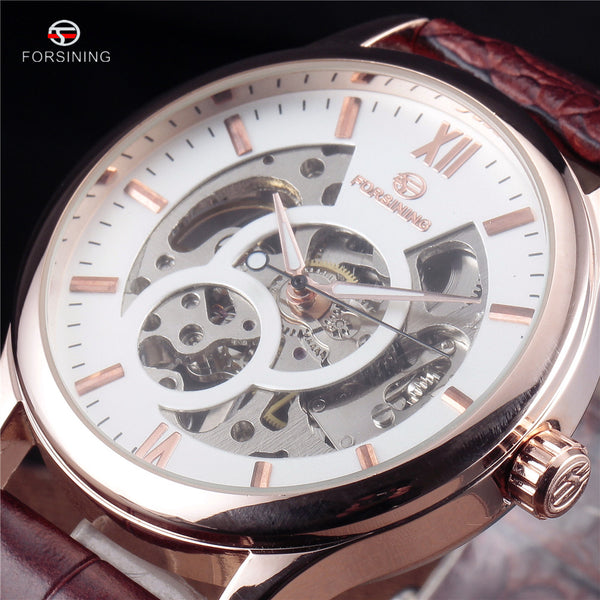 FORSINING Hollow Design Mechanical Watch with Leather Strap