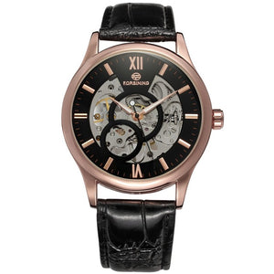 FORSINING Hollow Design Mechanical Watch with Leather Strap