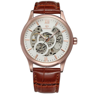 FORSINING Hollow Design Mechanical Watch with Leather Strap