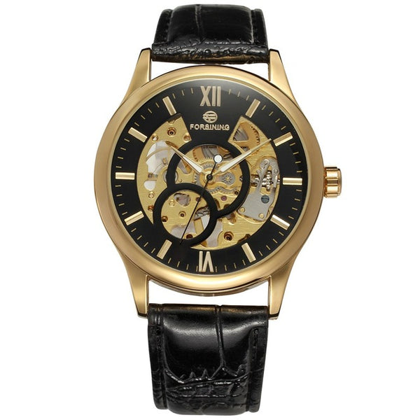 FORSINING Hollow Design Mechanical Watch with Leather Strap