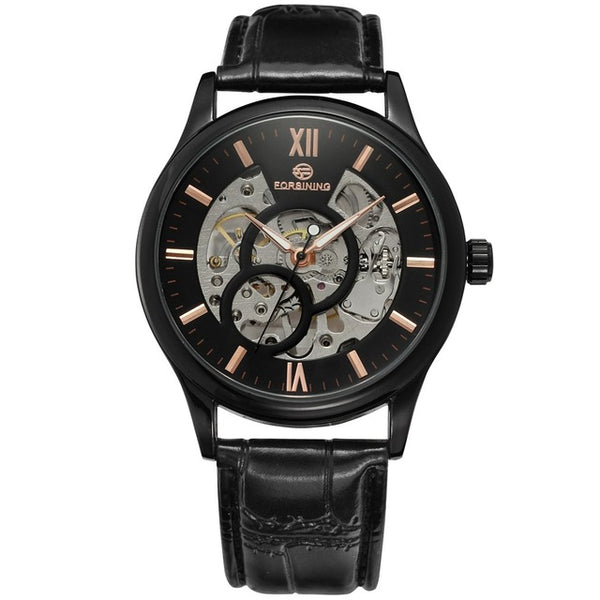 FORSINING Hollow Design Mechanical Watch with Leather Strap