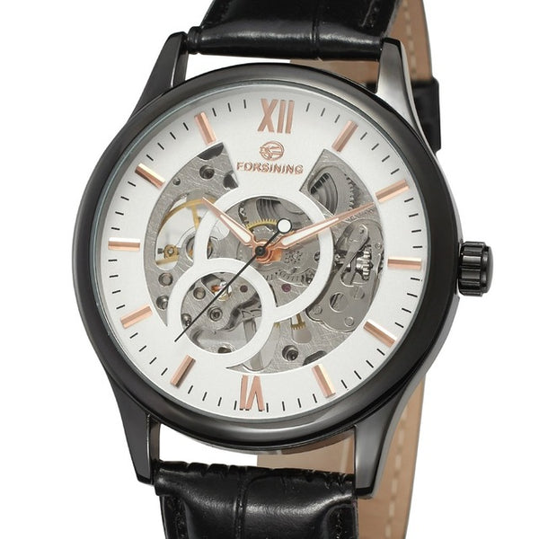 FORSINING Hollow Design Mechanical Watch with Leather Strap