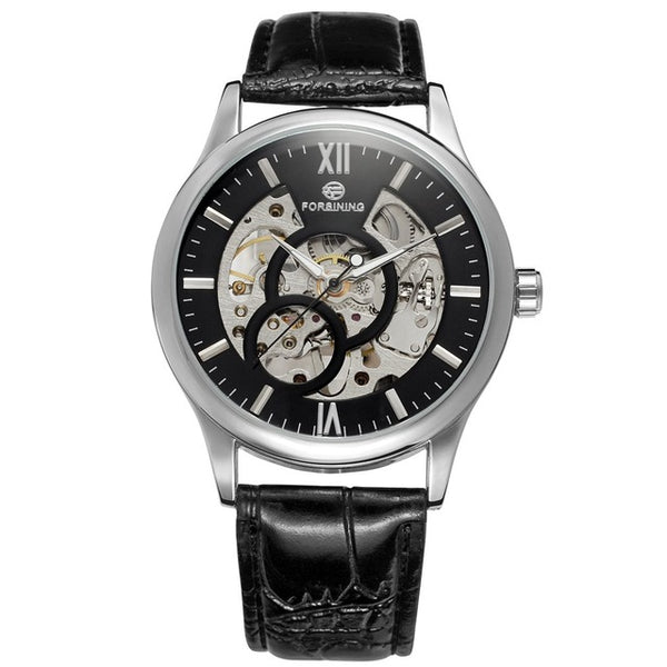 FORSINING Hollow Design Mechanical Watch with Leather Strap