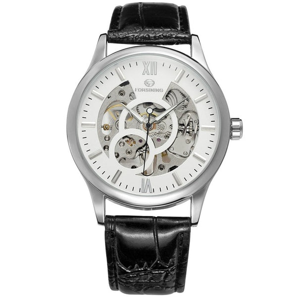 FORSINING Hollow Design Mechanical Watch with Leather Strap