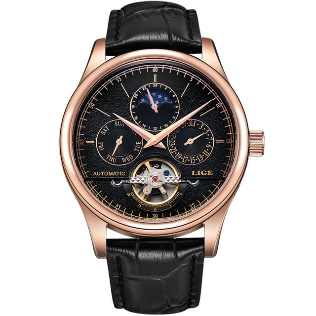 LIGE Automatic Mechanical Watch With Leather Belt