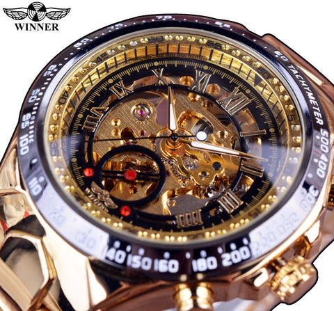 Winner Sport Design Bezel Golden Mechanical Watch