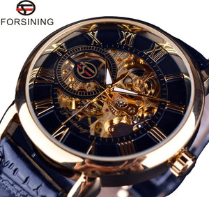 Forsining 3D Logo Design Hollow Engrave Mechanical Watch with Leather Strap